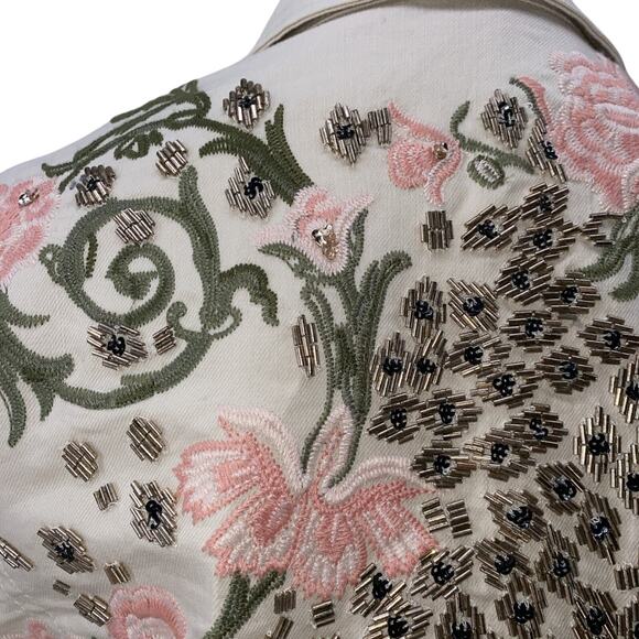 CHICO'S Beaded LEOPARD EMBROIDERED FLORAL Western DENIM JEAN Jacket 0 US 4/6 - Picture 11 of 14